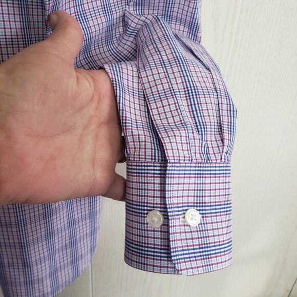Boss Hugo Boss blue white  check plaid button down career shirt size 16.5 35/35 - Picture 6 of 8